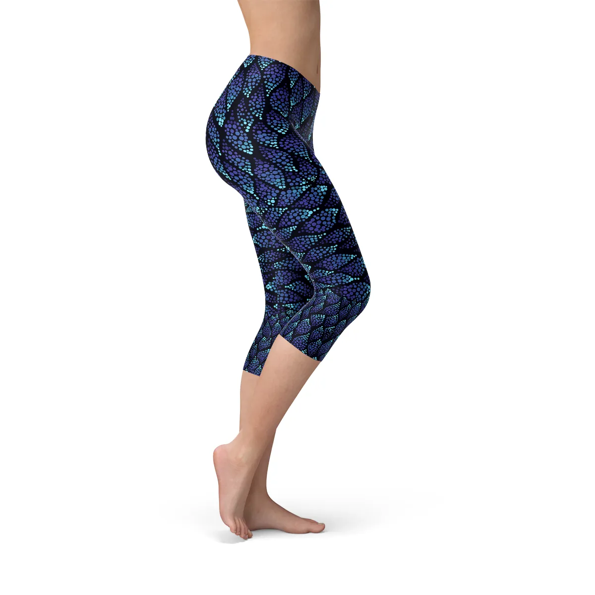 Mermaid Magic Blue Capri Leggings for Women