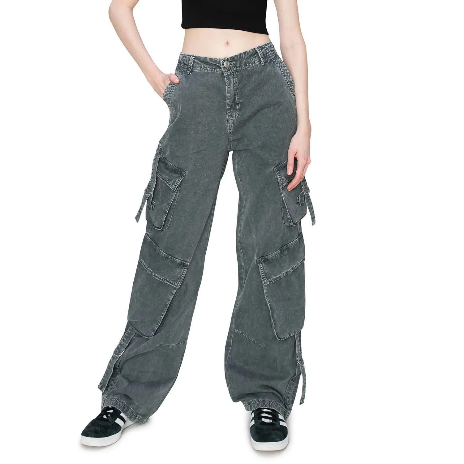 Multi Pockets Vintage Washed Cargo Pants - Charcoal