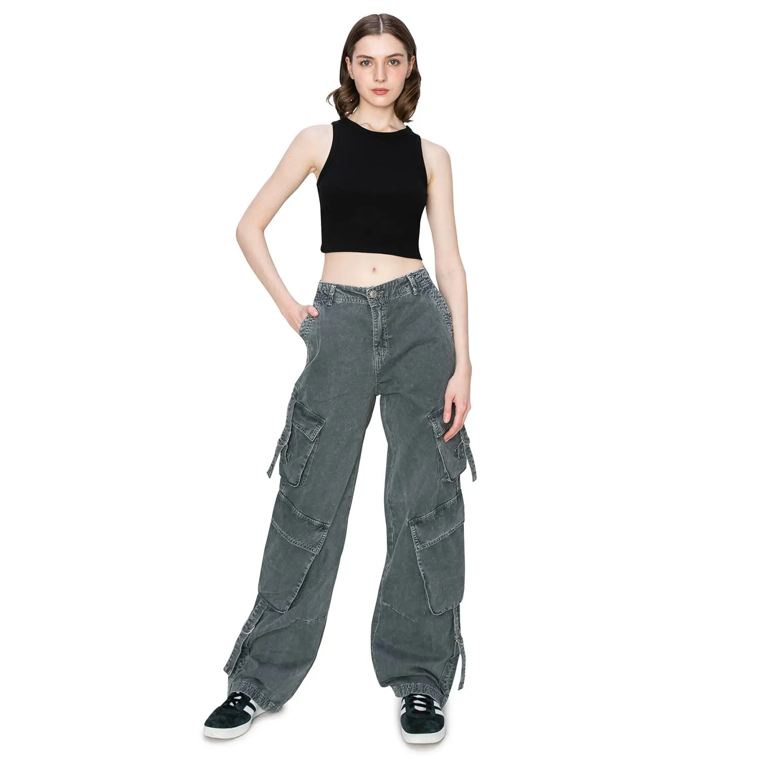 Multi Pockets Vintage Washed Cargo Pants - Charcoal