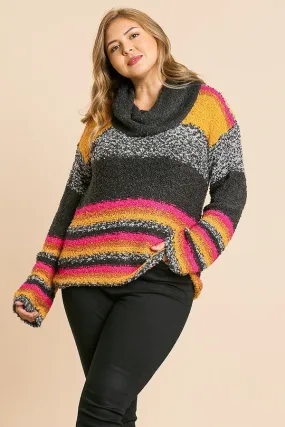 Multicolor Striped Fuzzy Knit Long Sleeve Pullover