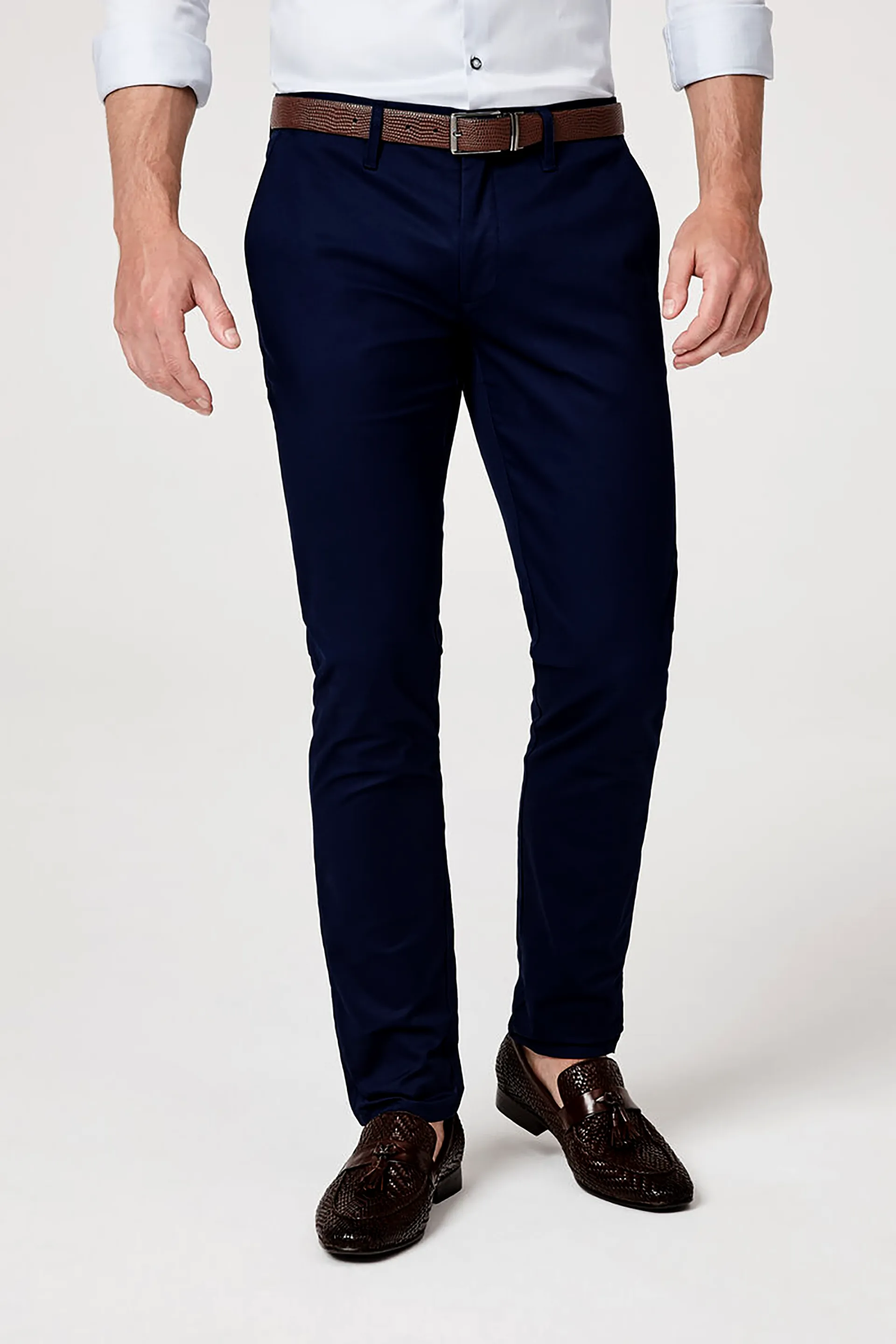 Navy Blue Textured Cotton Chinos Pants