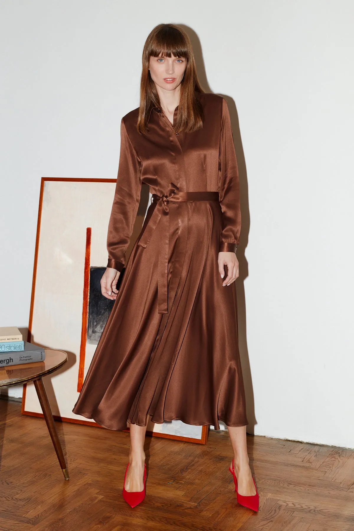 NOELA brown midi shirt dress