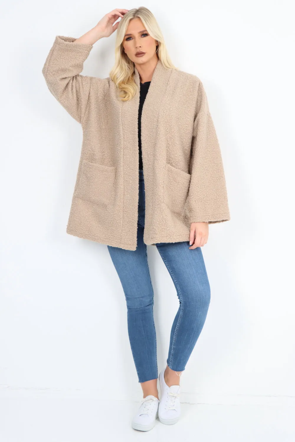 Open Front Teddy Boucle Cardigan