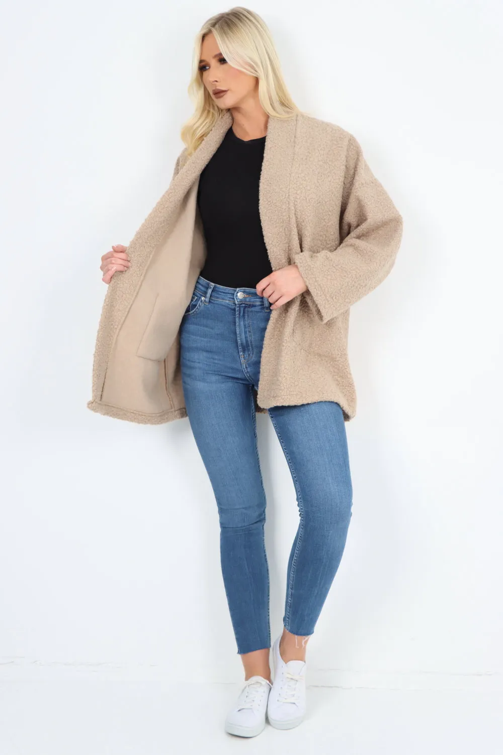 Open Front Teddy Boucle Cardigan