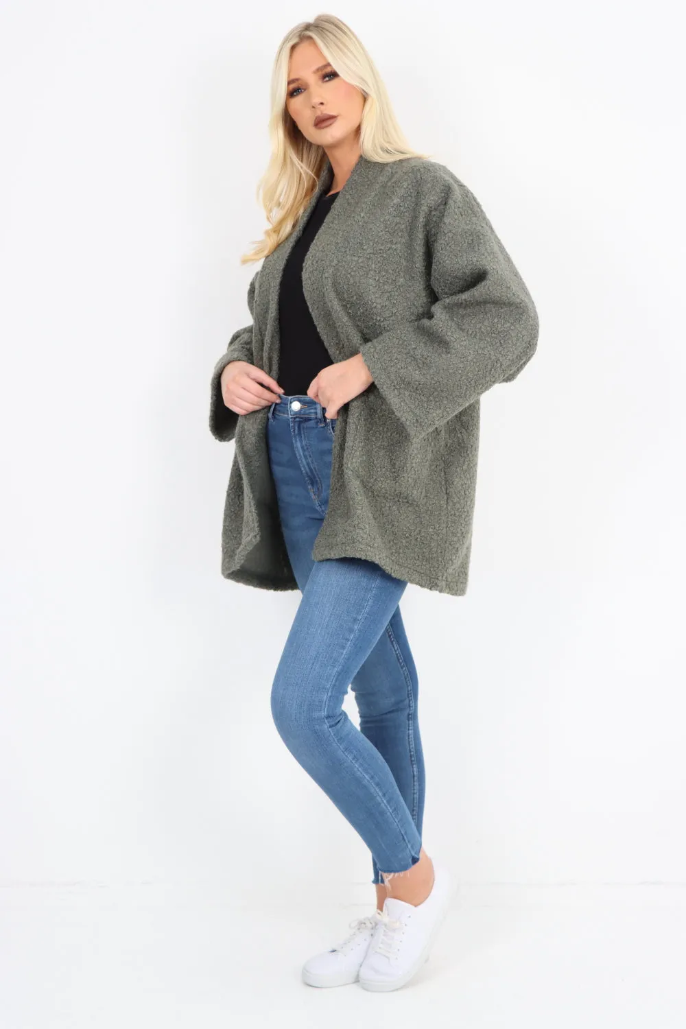 Open Front Teddy Boucle Cardigan