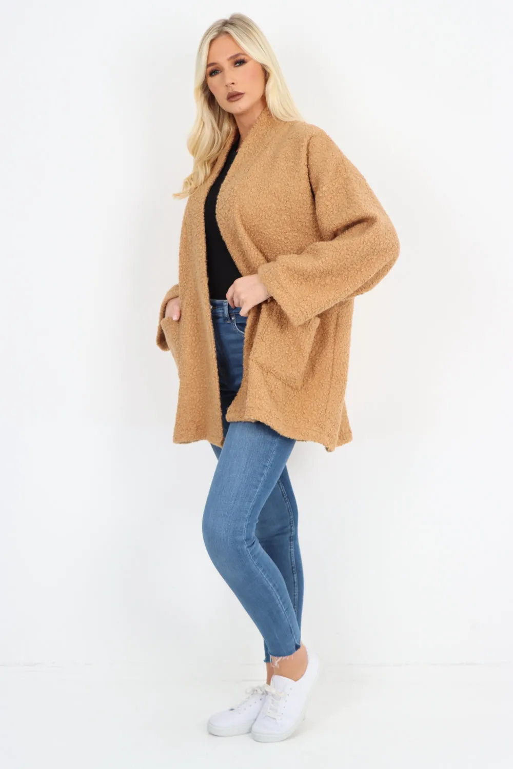 Open Front Teddy Boucle Cardigan