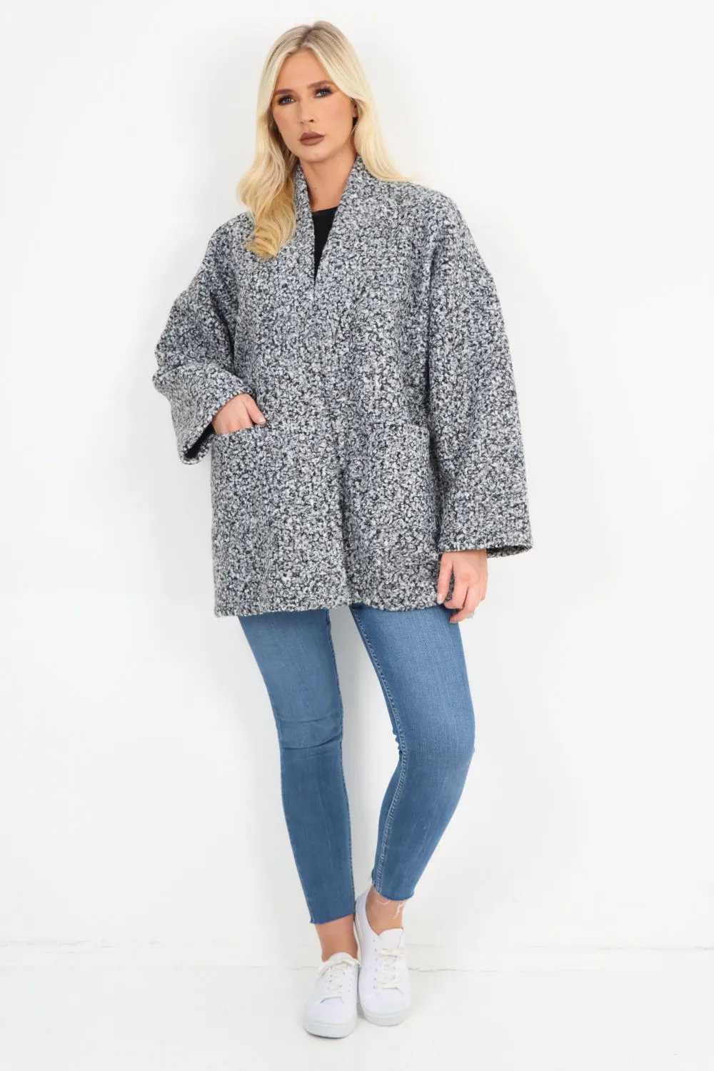 Open Front Teddy Boucle Cardigan