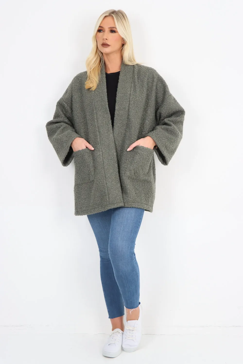 Open Front Teddy Boucle Cardigan