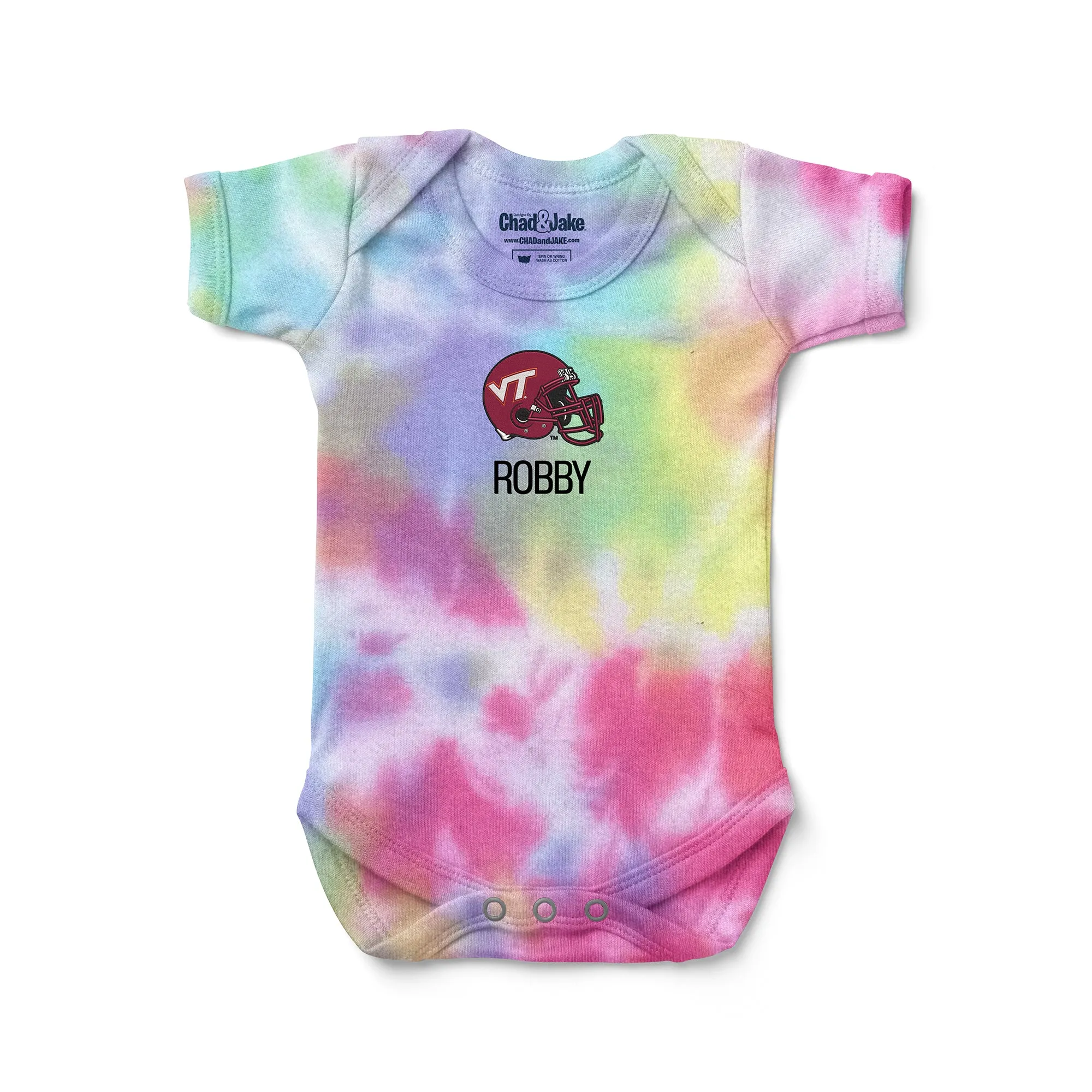 Personalized Virginia Tech Hokies Helmet Tie Dye Bodysuit