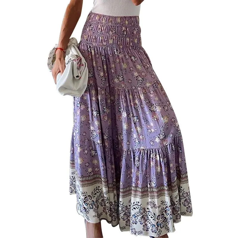 Pleated Elastic High Waist Maxi Skirt