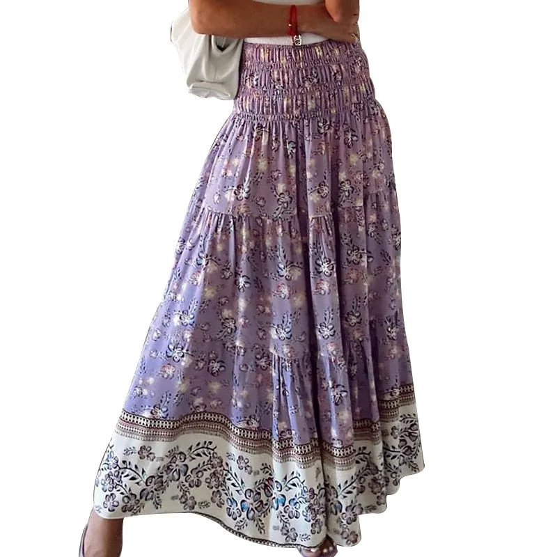 Pleated Elastic High Waist Maxi Skirt