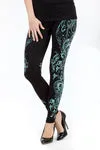 PLUS LEGGINGS W/ FLOWING PATTERN PRINT & STONE DETAIL - TEAL