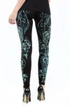 PLUS LEGGINGS W/ FLOWING PATTERN PRINT & STONE DETAIL - TEAL