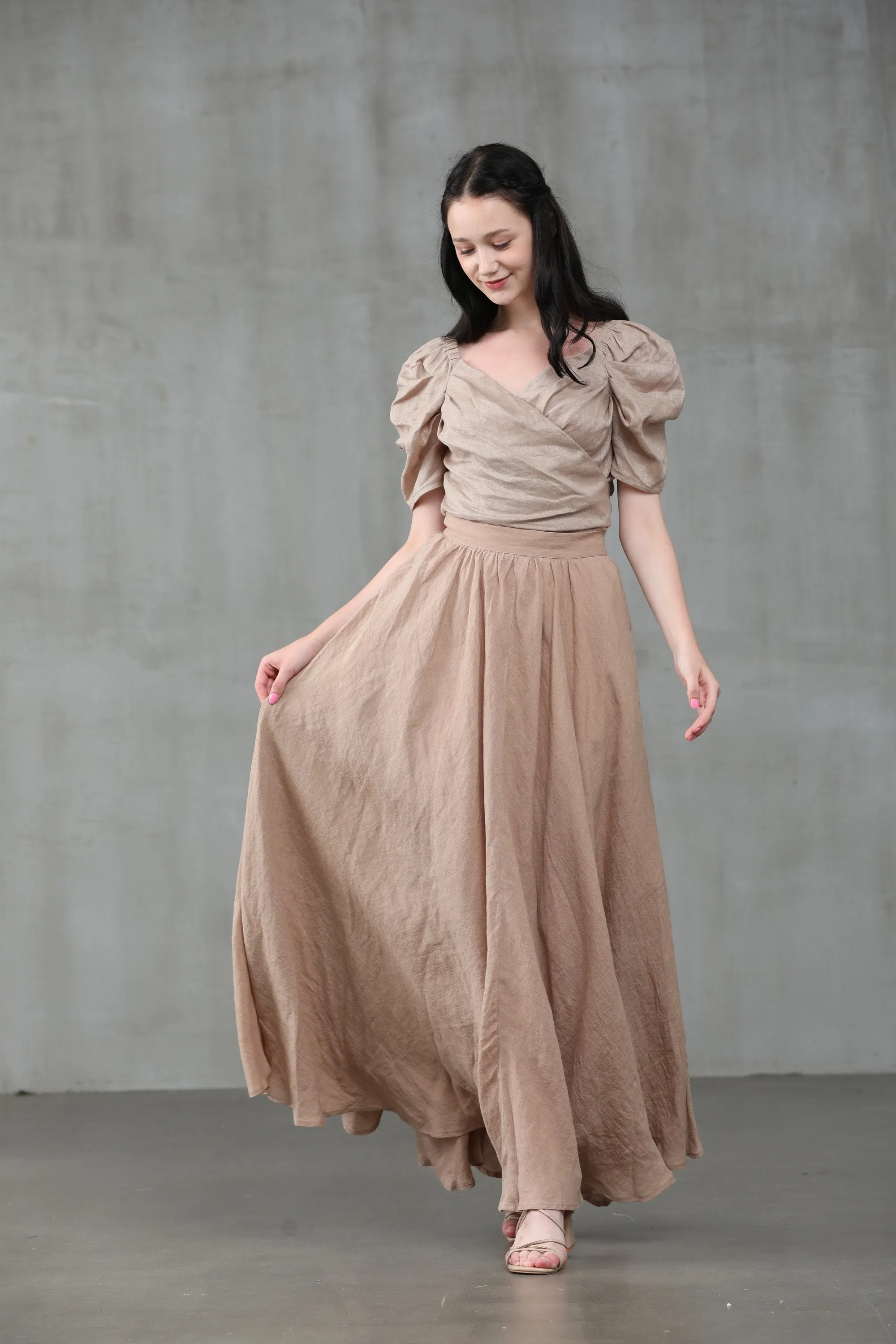 Poppy 23 | Nude linen skirt