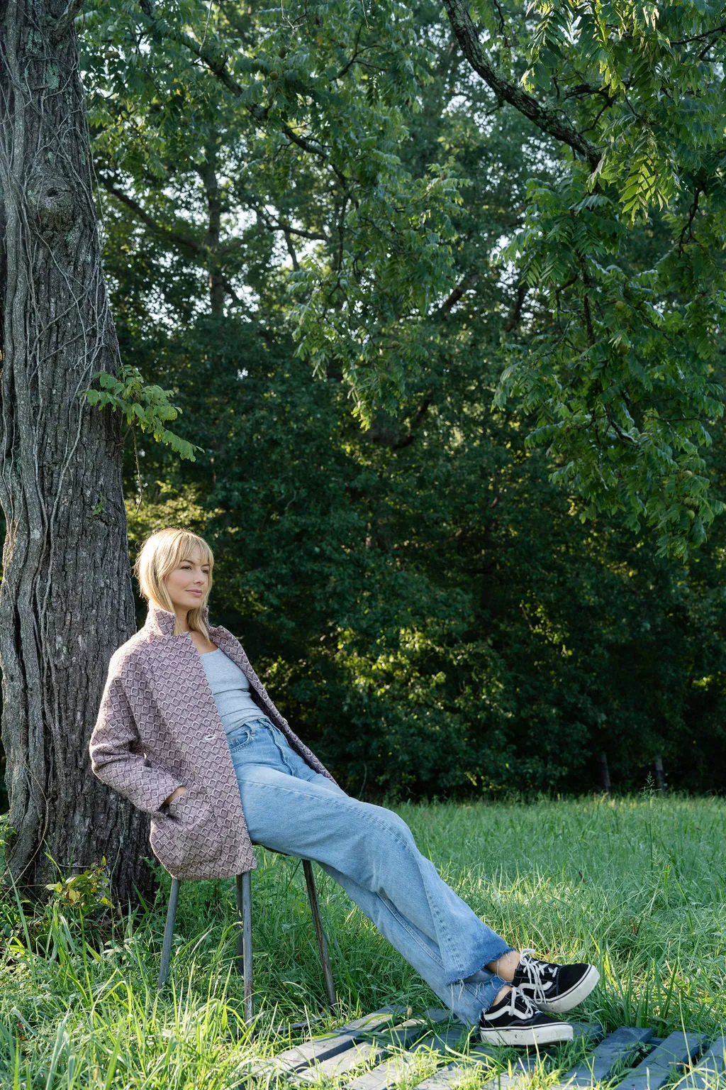 Portuguese Wool Pieper Coat in Purple Dot - M Samples