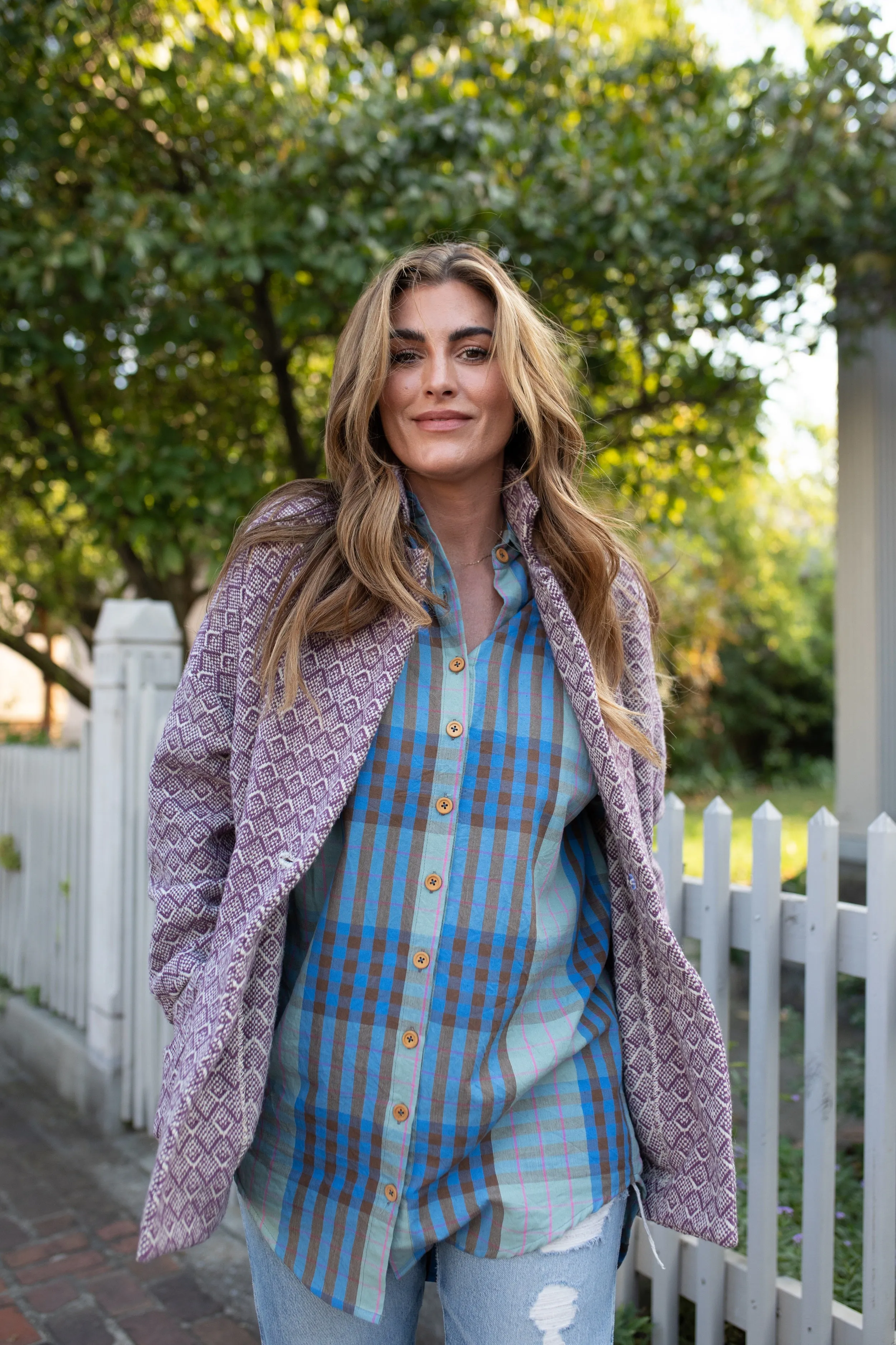 Portuguese Wool Pieper Coat in Purple Dot - M Samples