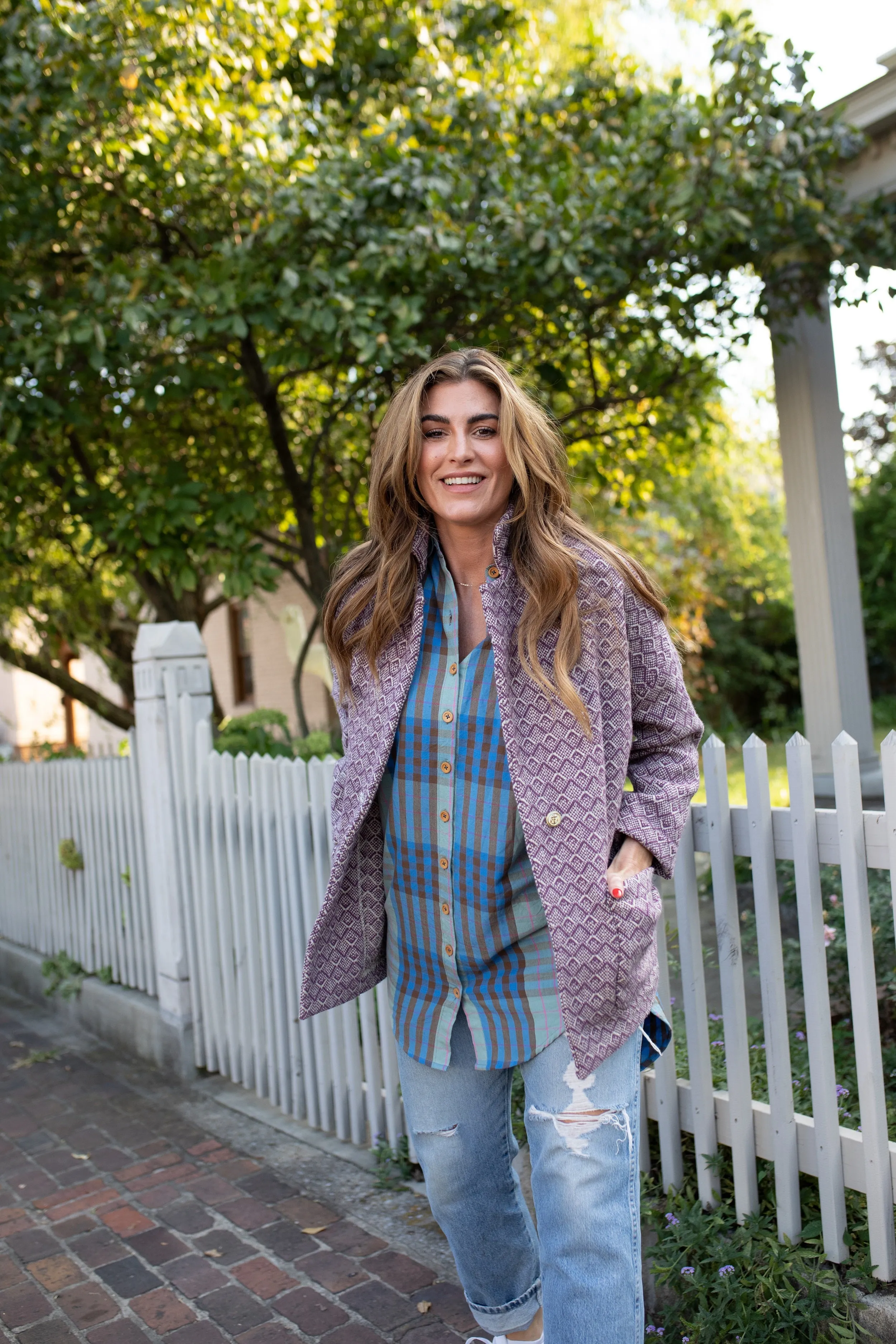 Portuguese Wool Pieper Coat in Purple Dot - M Samples