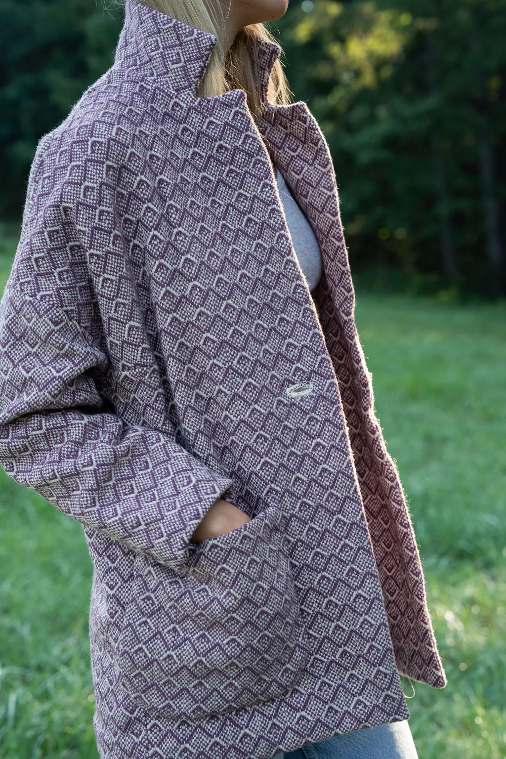 Portuguese Wool Pieper Coat in Purple Dot - M Samples