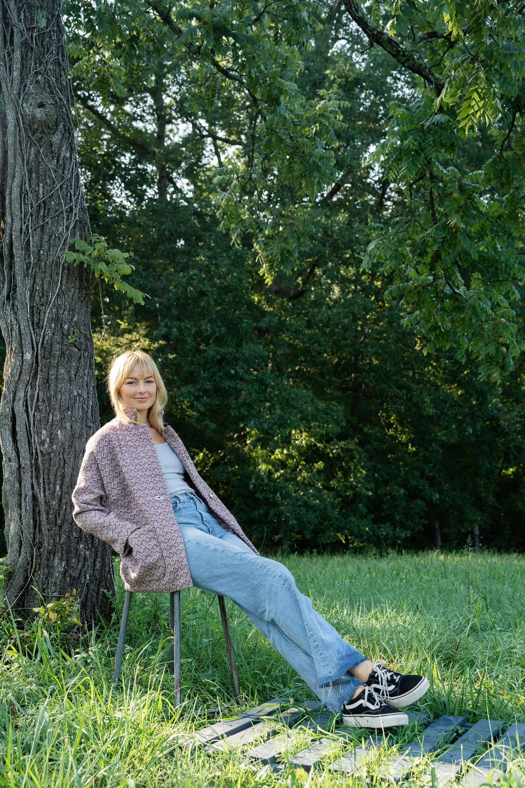 Portuguese Wool Pieper Coat in Purple Dot - M Samples