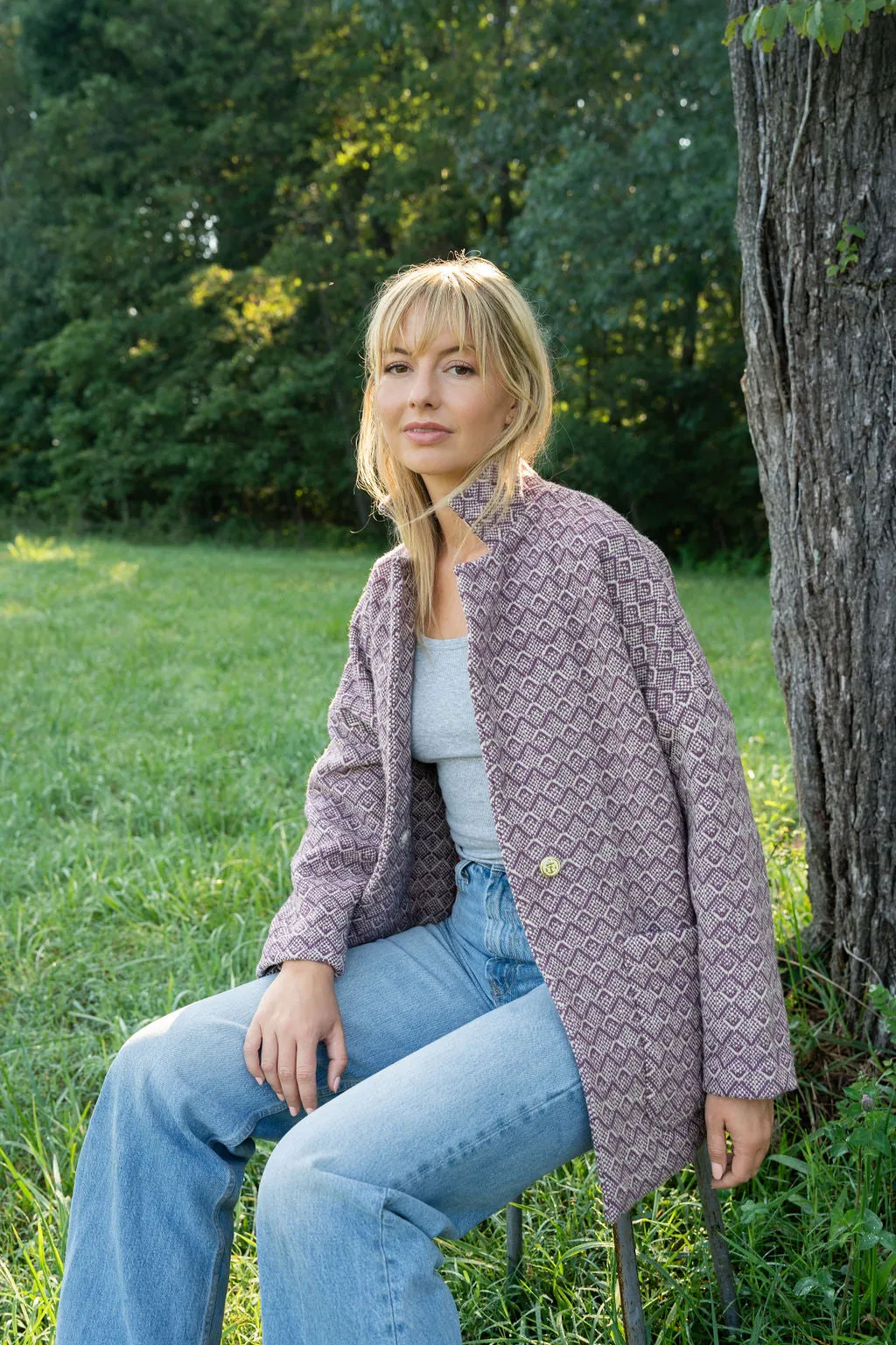 Portuguese Wool Pieper Coat in Purple Dot - M Samples