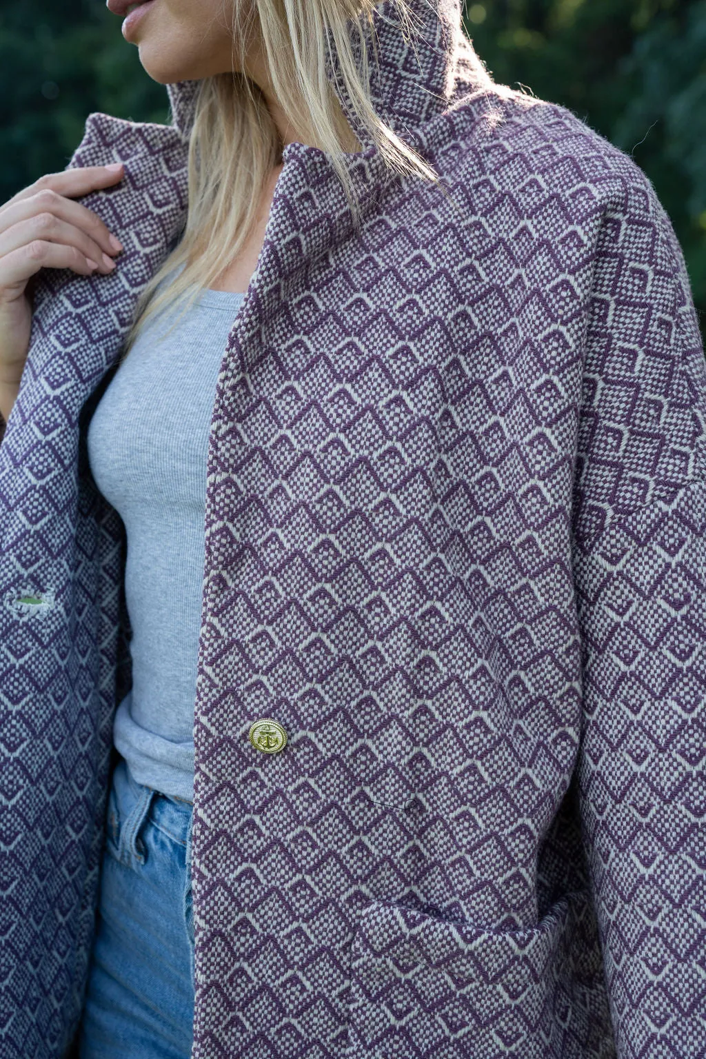 Portuguese Wool Pieper Coat in Purple Dot - M Samples