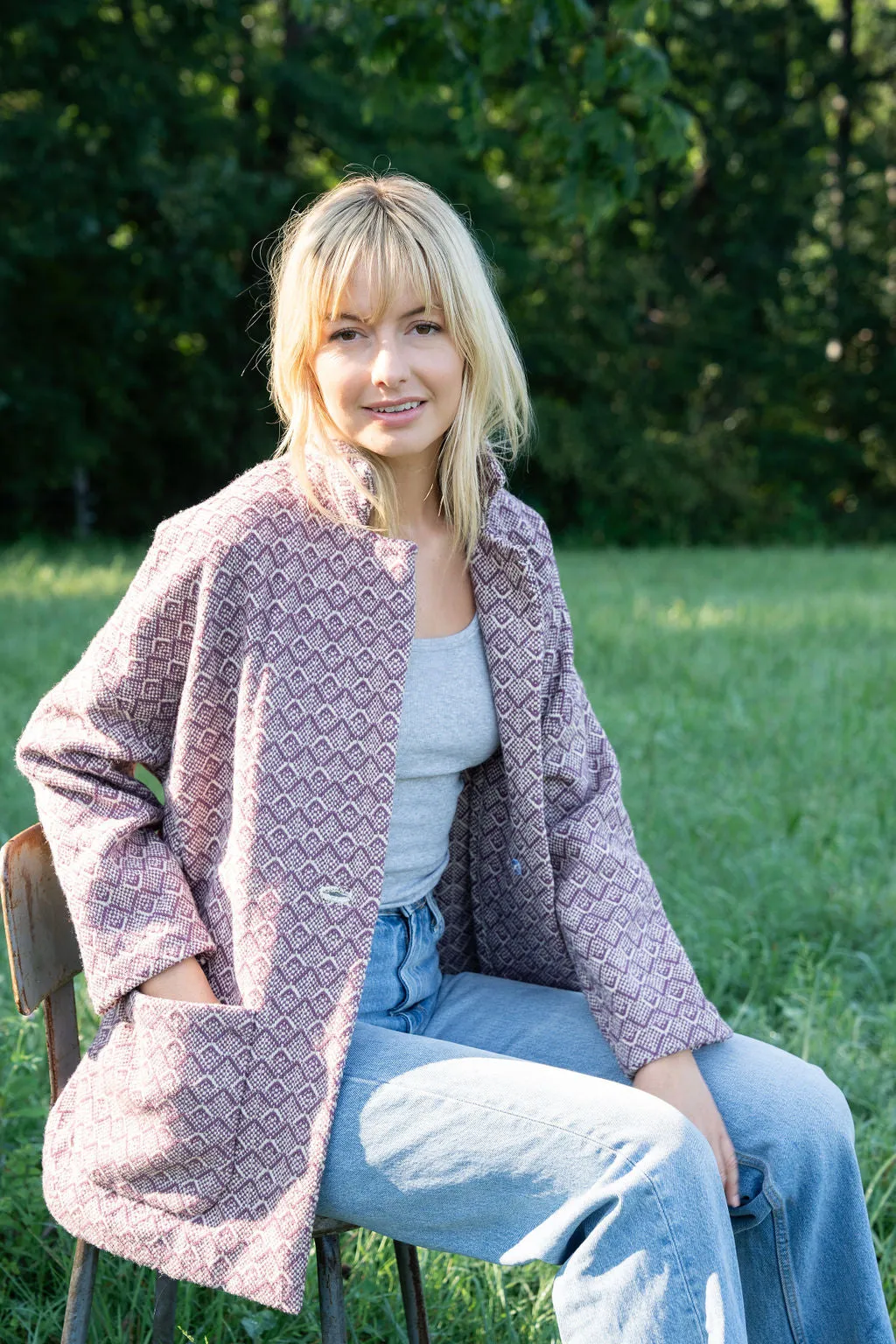 Portuguese Wool Pieper Coat in Purple Dot - M Samples