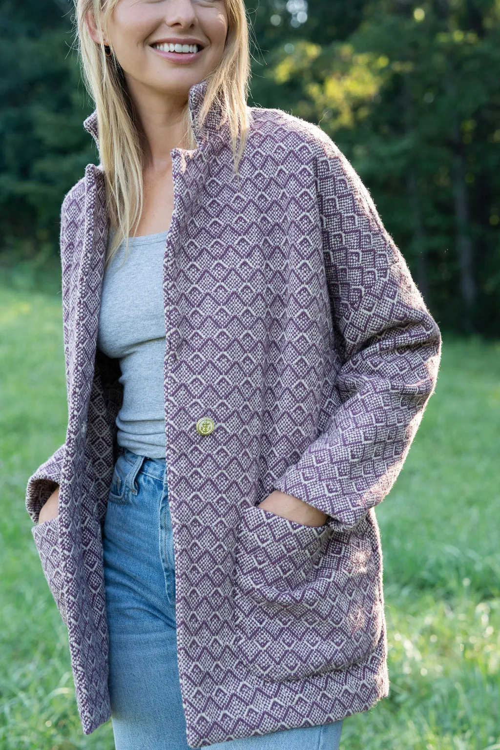 Portuguese Wool Pieper Coat in Purple Dot - M Samples