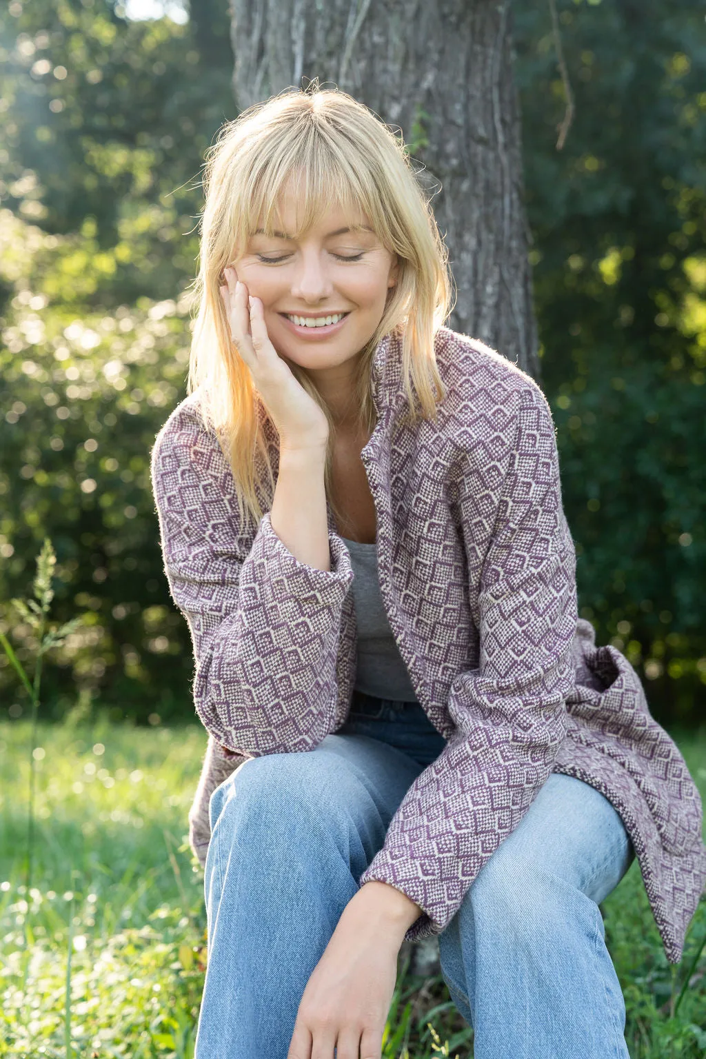 Portuguese Wool Pieper Coat in Purple Dot - M Samples