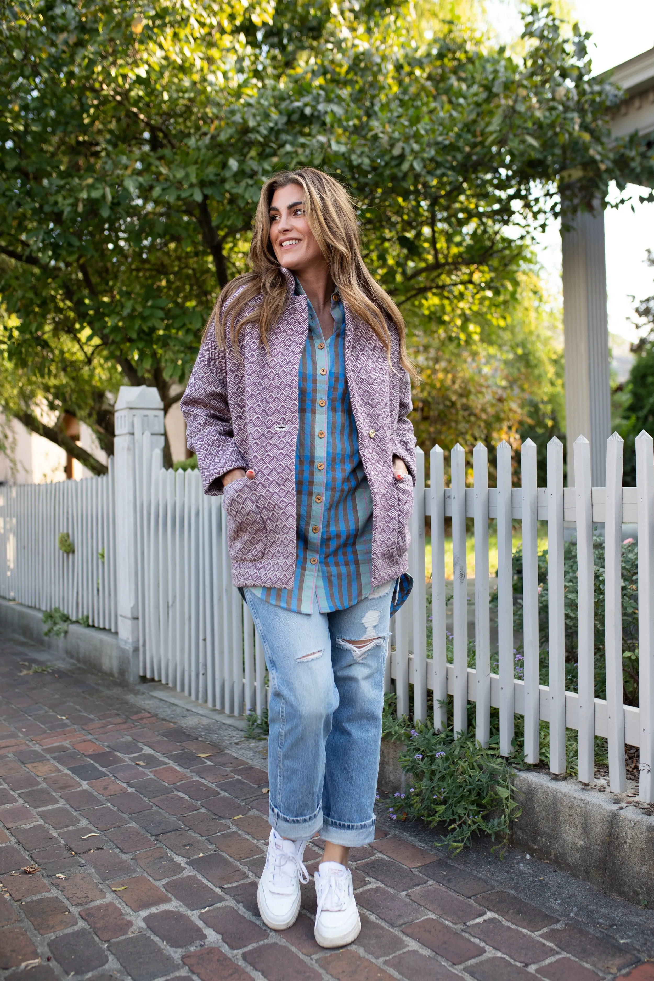 Portuguese Wool Pieper Coat in Purple Dot - M Samples