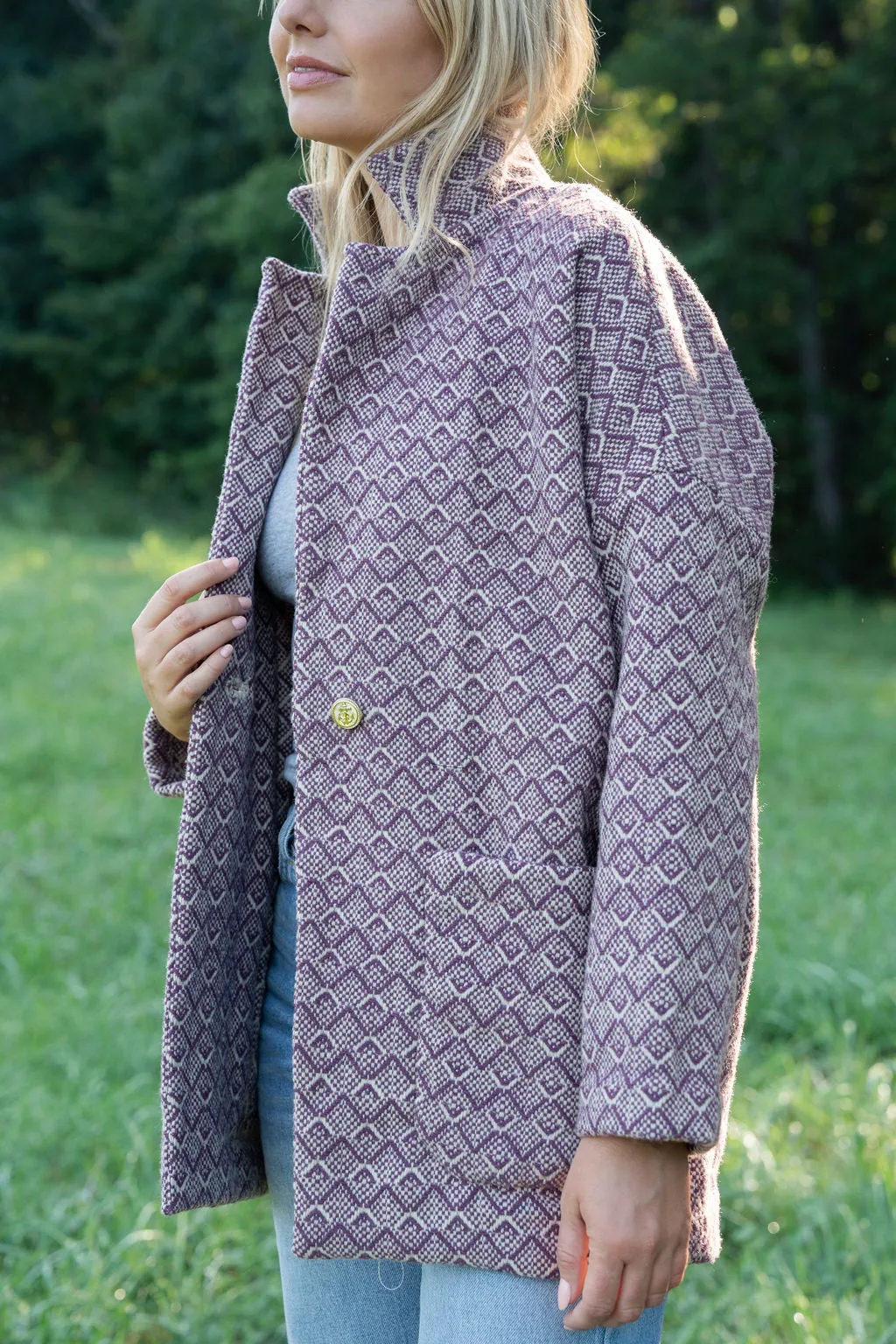 Portuguese Wool Pieper Coat in Purple Dot - M Samples