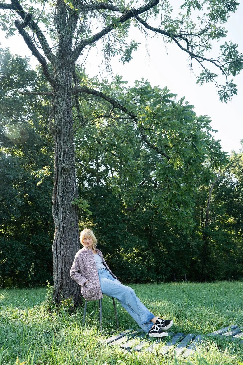 Portuguese Wool Pieper Coat in Purple Dot - M Samples