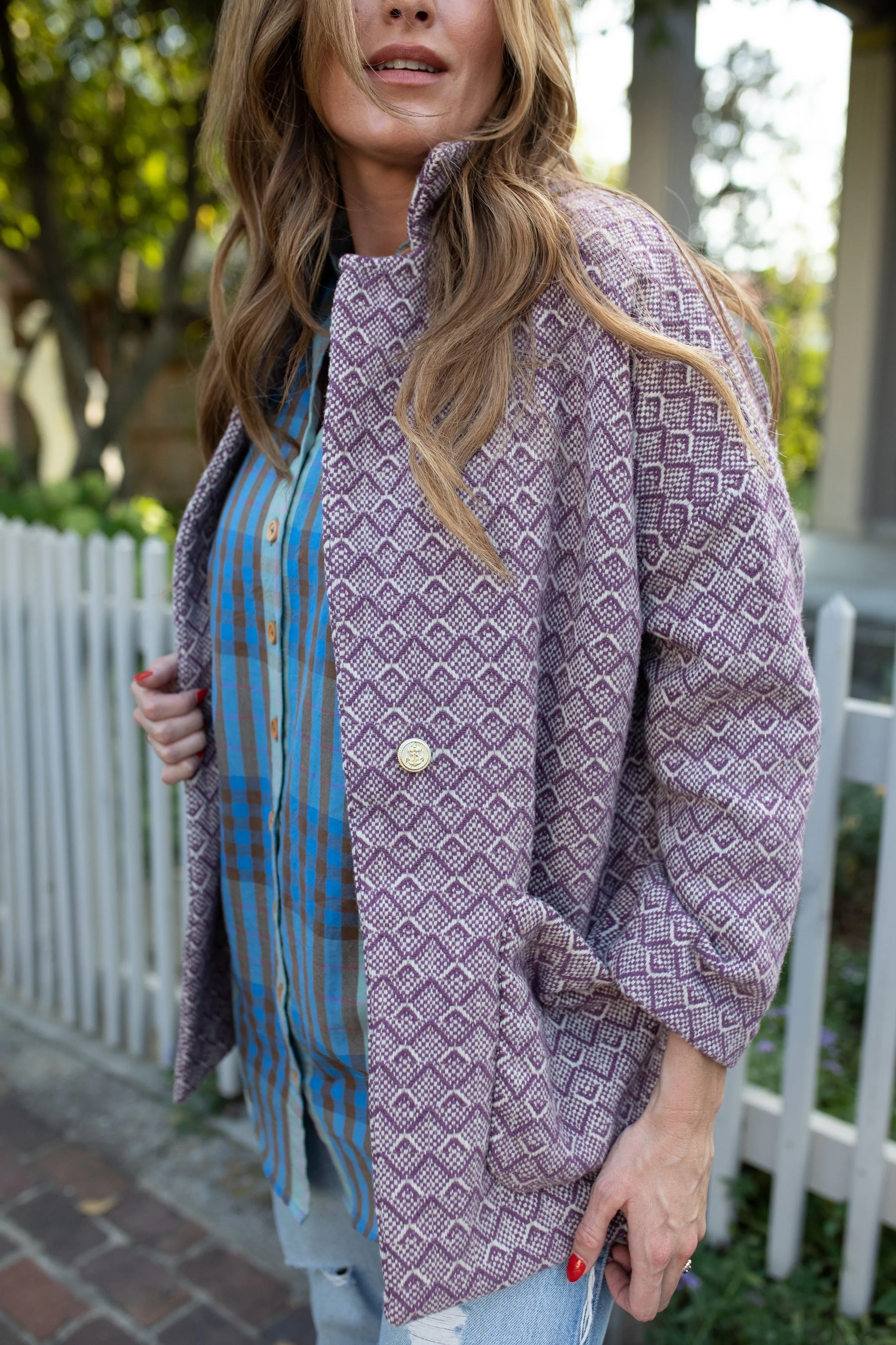 Portuguese Wool Pieper Coat in Purple Dot - M Samples