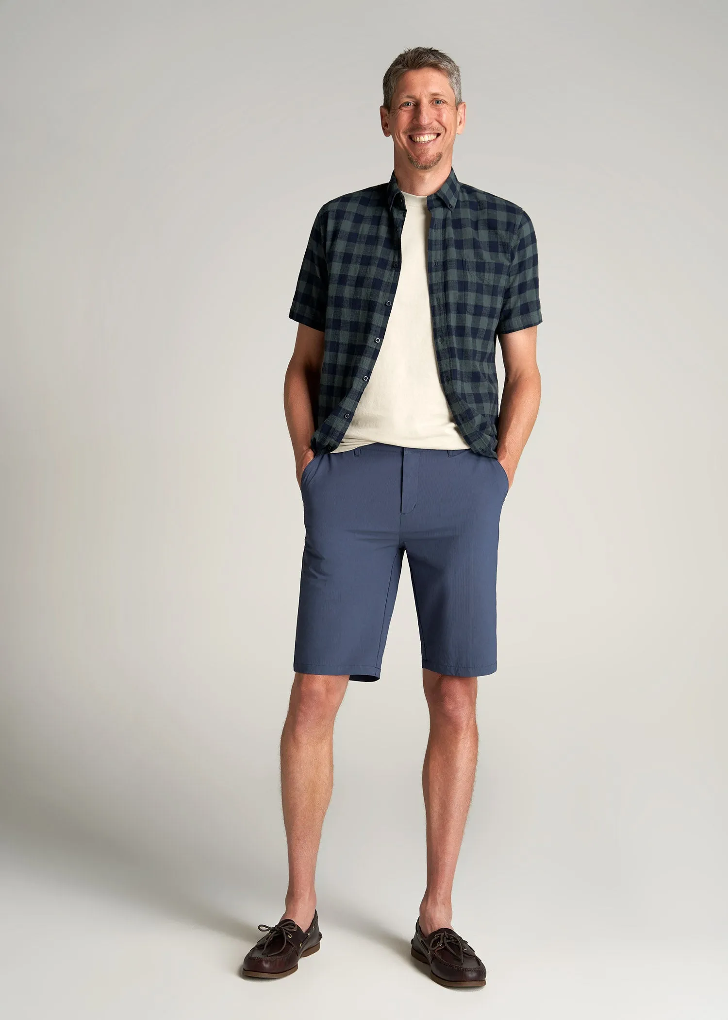 Premium Hybrid Shorts for Tall Men in Smoky Blue