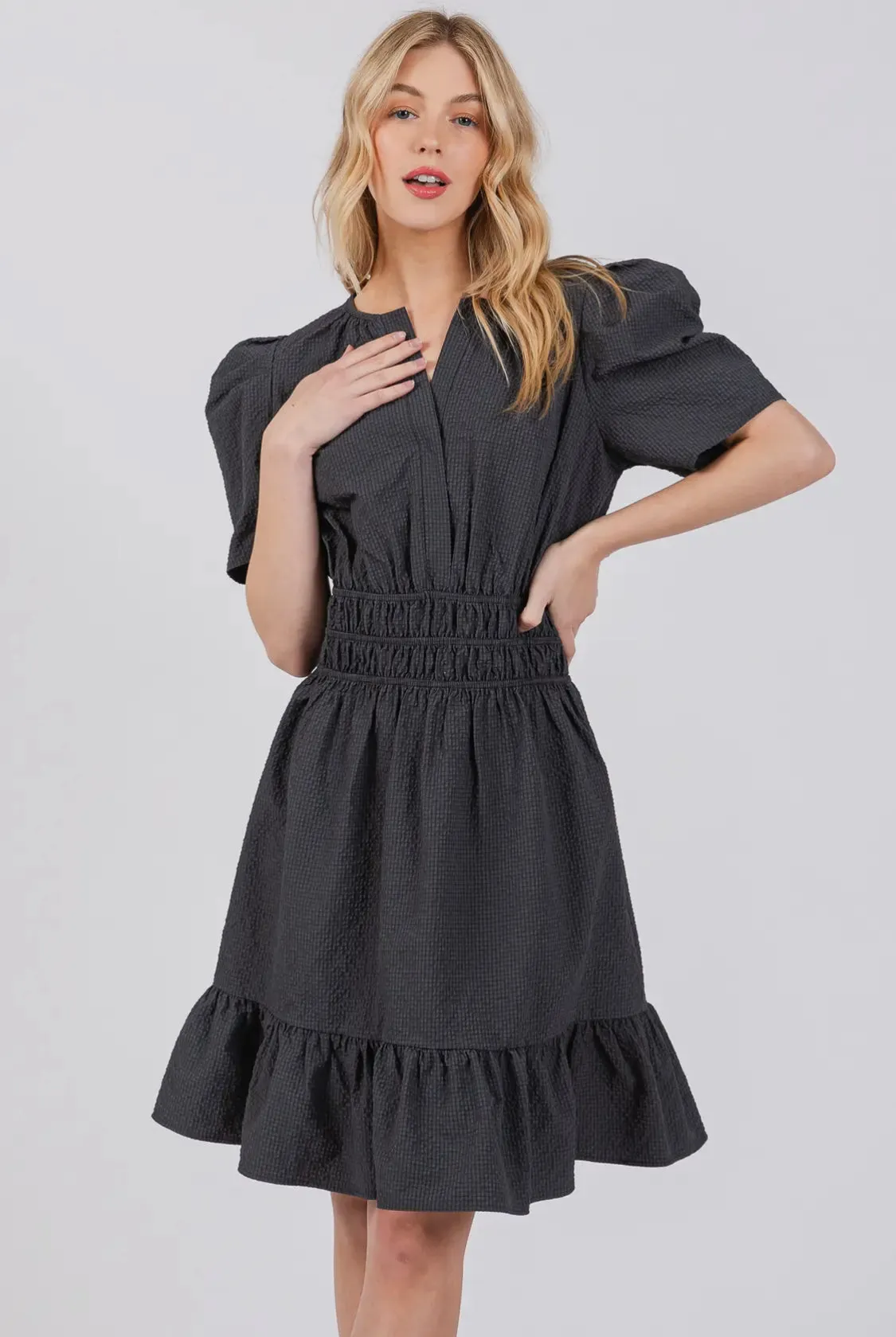 Puff Sleeve Ruffle Dress