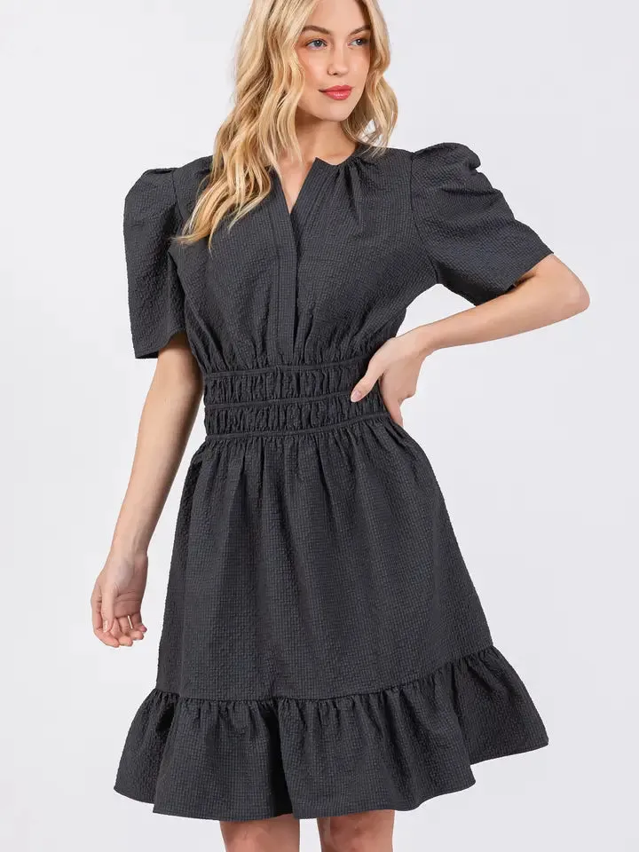 Puff Sleeve Ruffle Dress