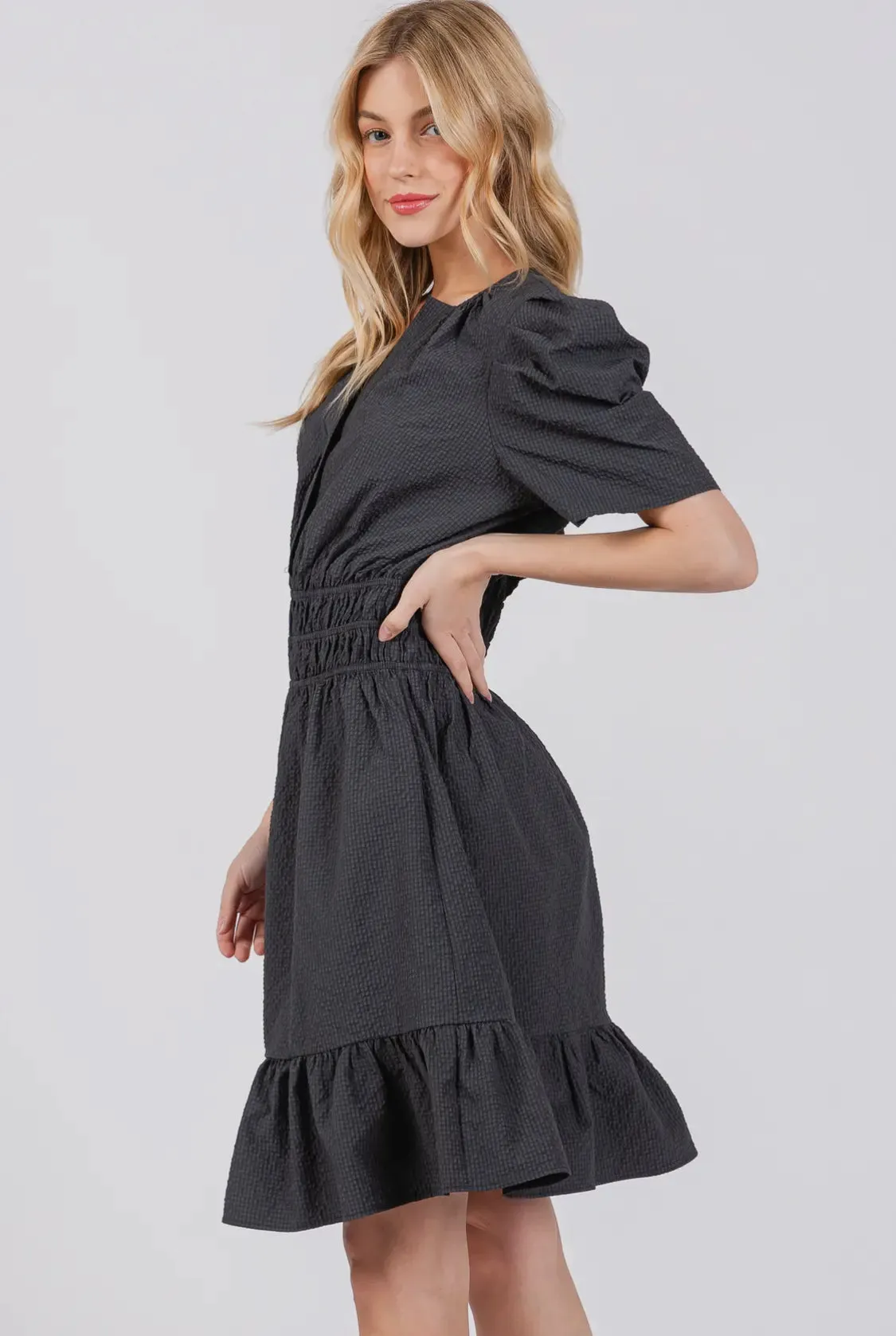 Puff Sleeve Ruffle Dress