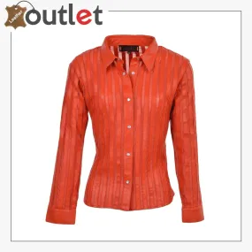 Red High Quality Womens Leather Shirt