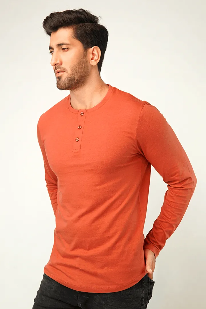 Red Ochre Full Sleeve Henley T-Shirt