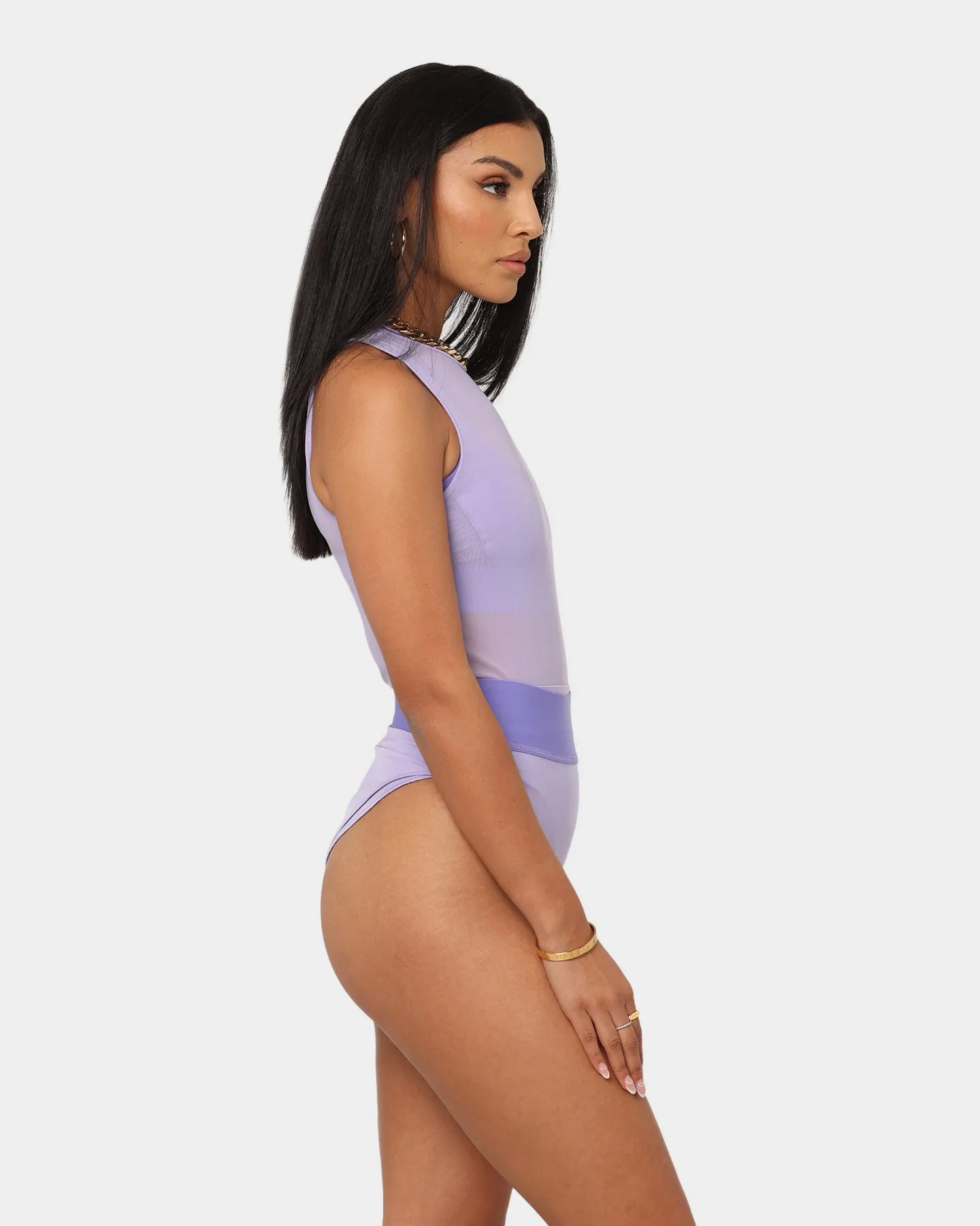 Reebok Women's Cardi B Two-In-One Bodysuit Purple