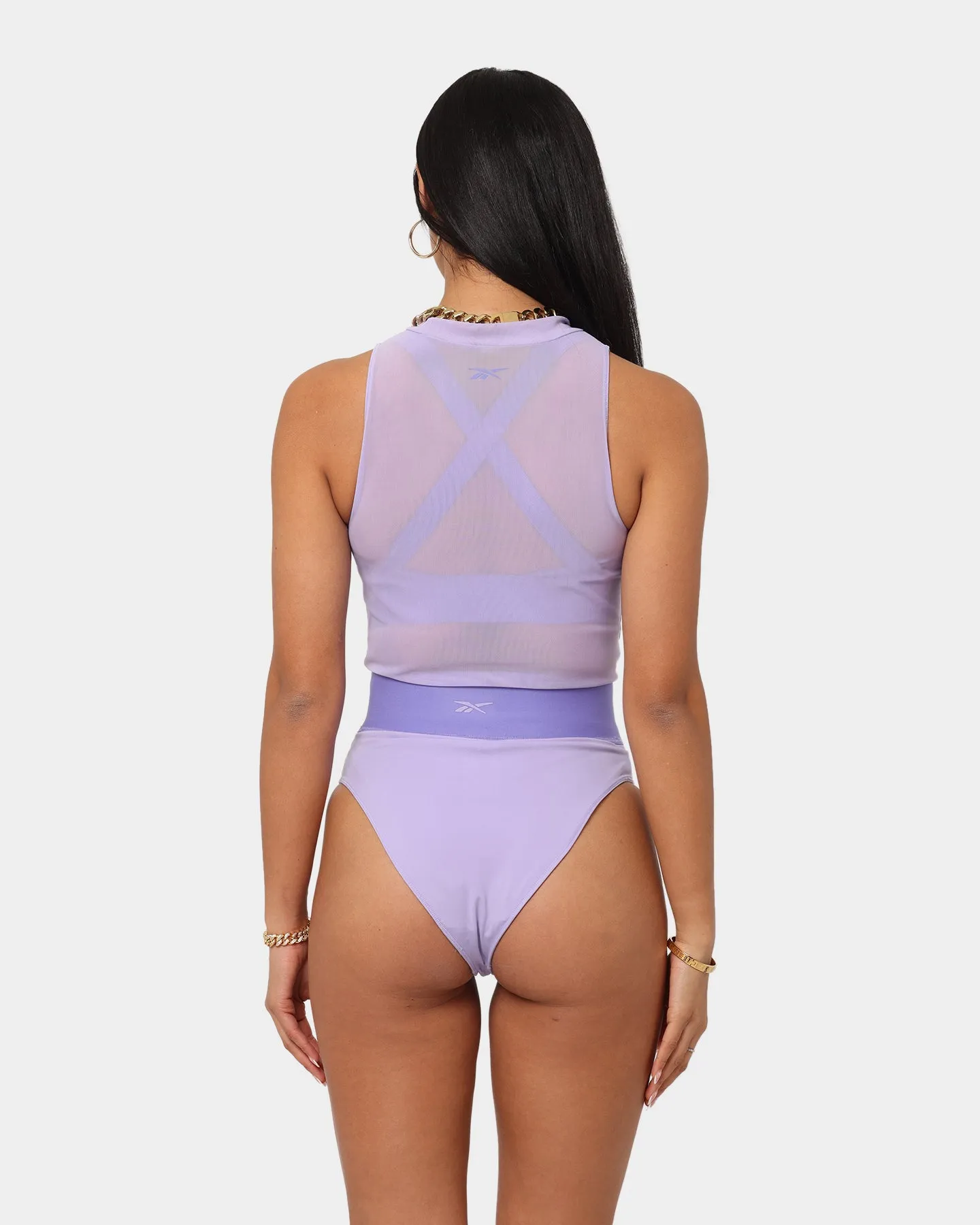 Reebok Women's Cardi B Two-In-One Bodysuit Purple