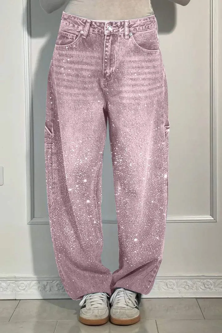 Rhinestone Loose Fit Harem Jeans