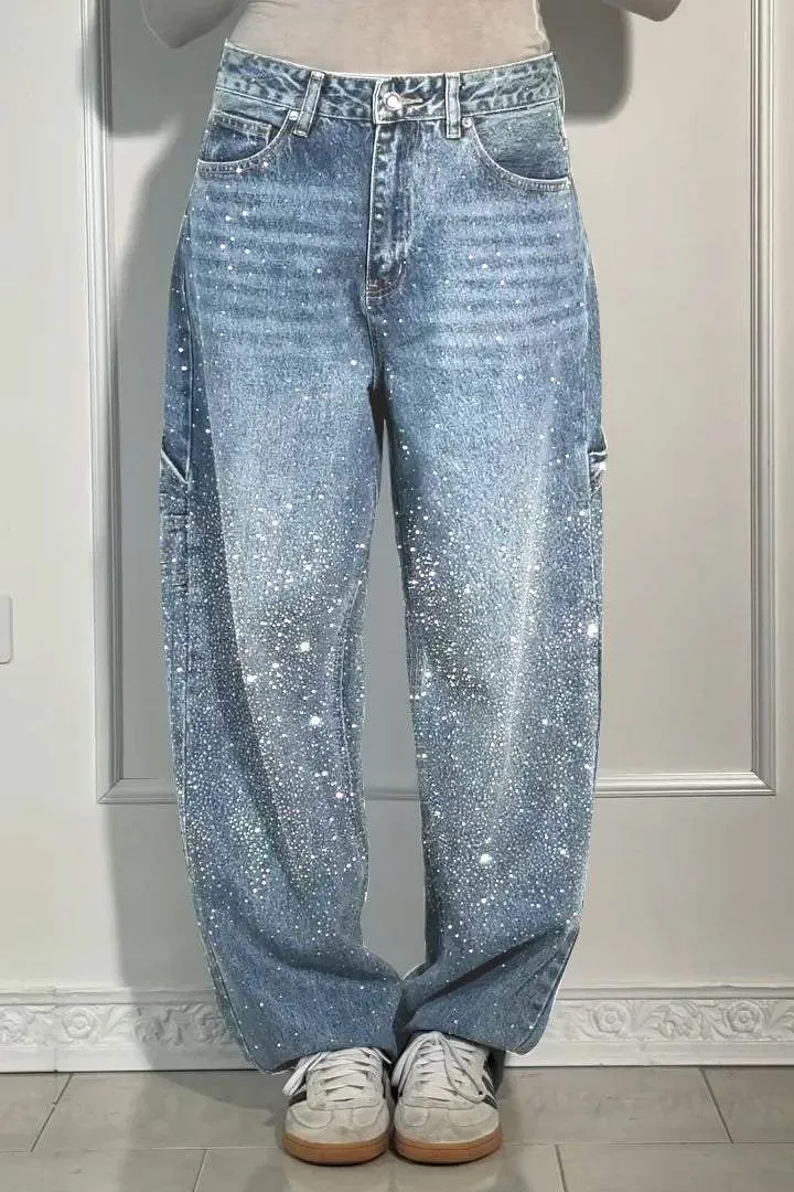 Rhinestone Loose Fit Harem Jeans