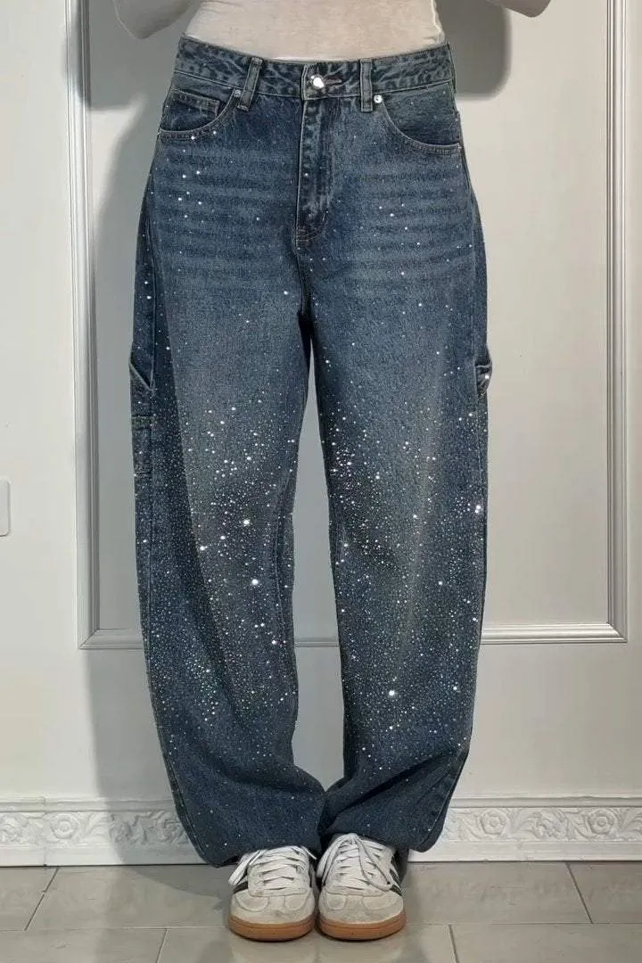 Rhinestone Loose Fit Harem Jeans