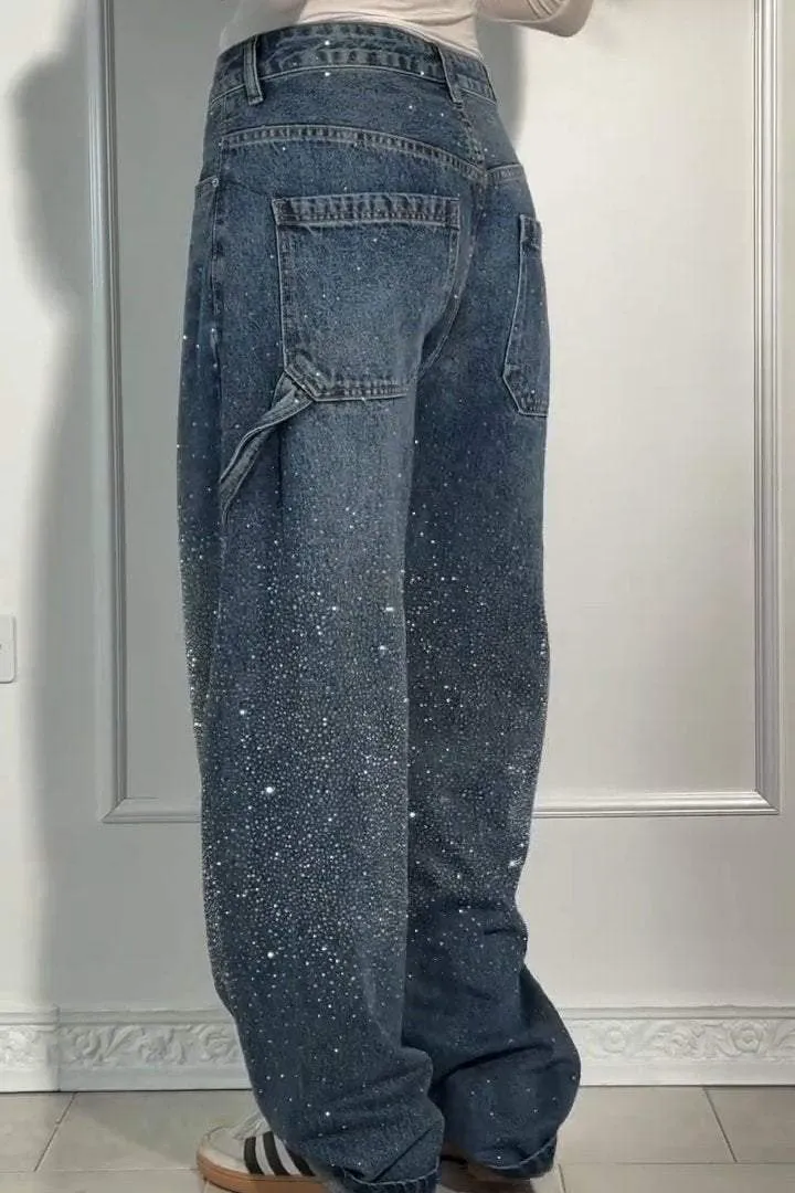 Rhinestone Loose Fit Harem Jeans