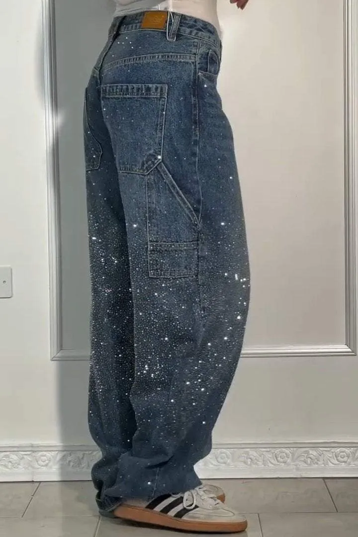 Rhinestone Loose Fit Harem Jeans