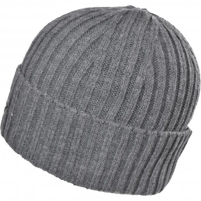 Ribbed Knit Beanie Hat, Grey Melange