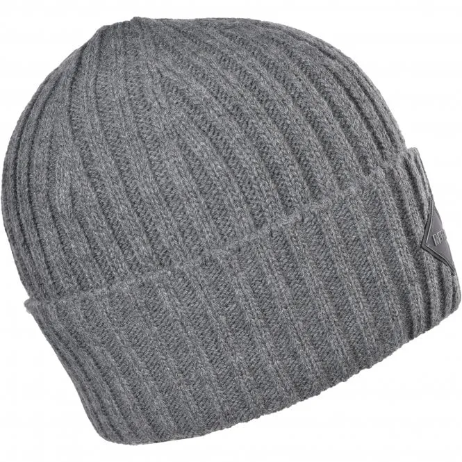 Ribbed Knit Beanie Hat, Grey Melange