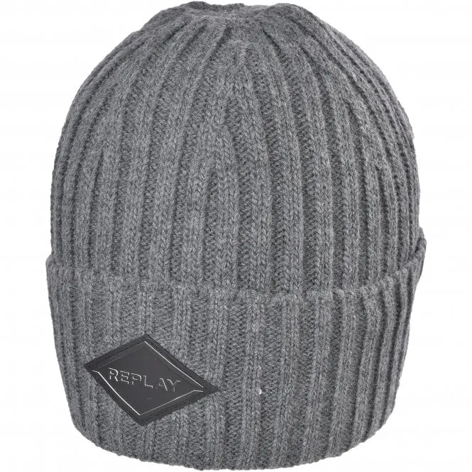 Ribbed Knit Beanie Hat, Grey Melange