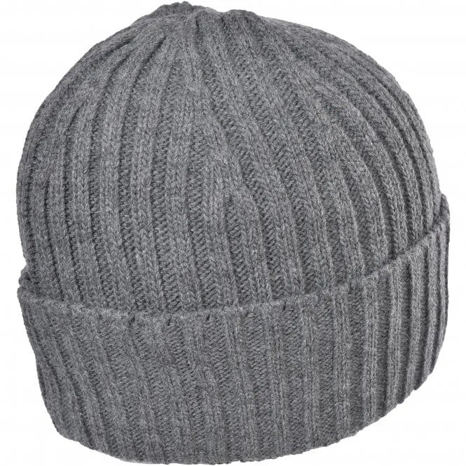 Ribbed Knit Beanie Hat, Grey Melange