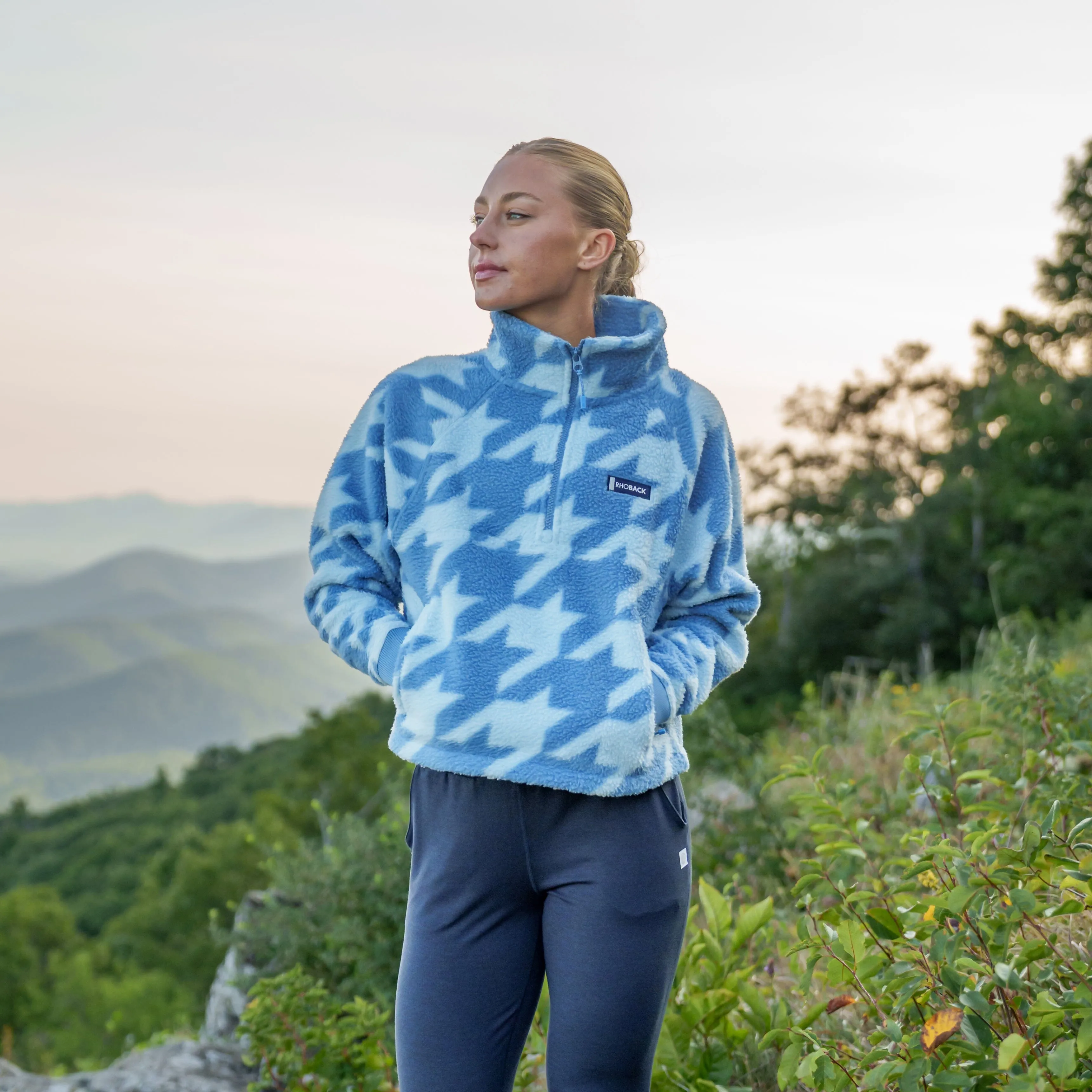 Rivanna Fleece Pullover | The Bold Houndstooth - Highcountry Blue/Pure Blue